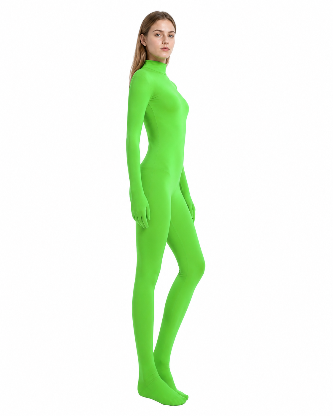 Jumpsuit with Gloves and Covered Feet, Neon Green side view