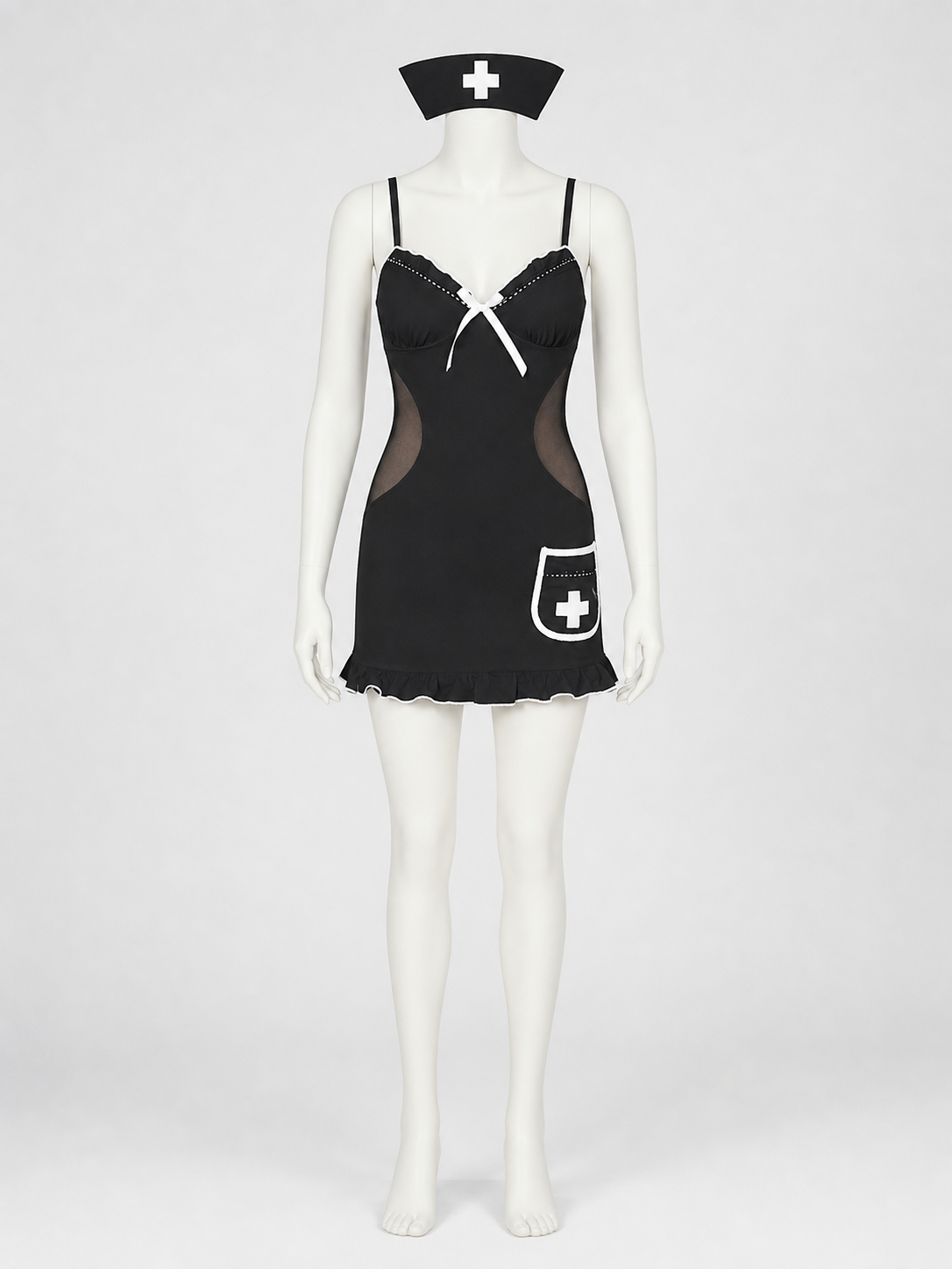 Nurse costume, black dress with white trim