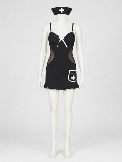 Nurse costume, black dress with white trim
