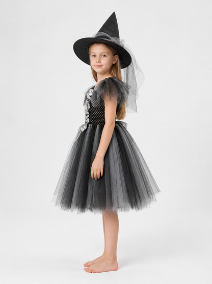 Children's Witch Costume with Full Skirt and Hat side view