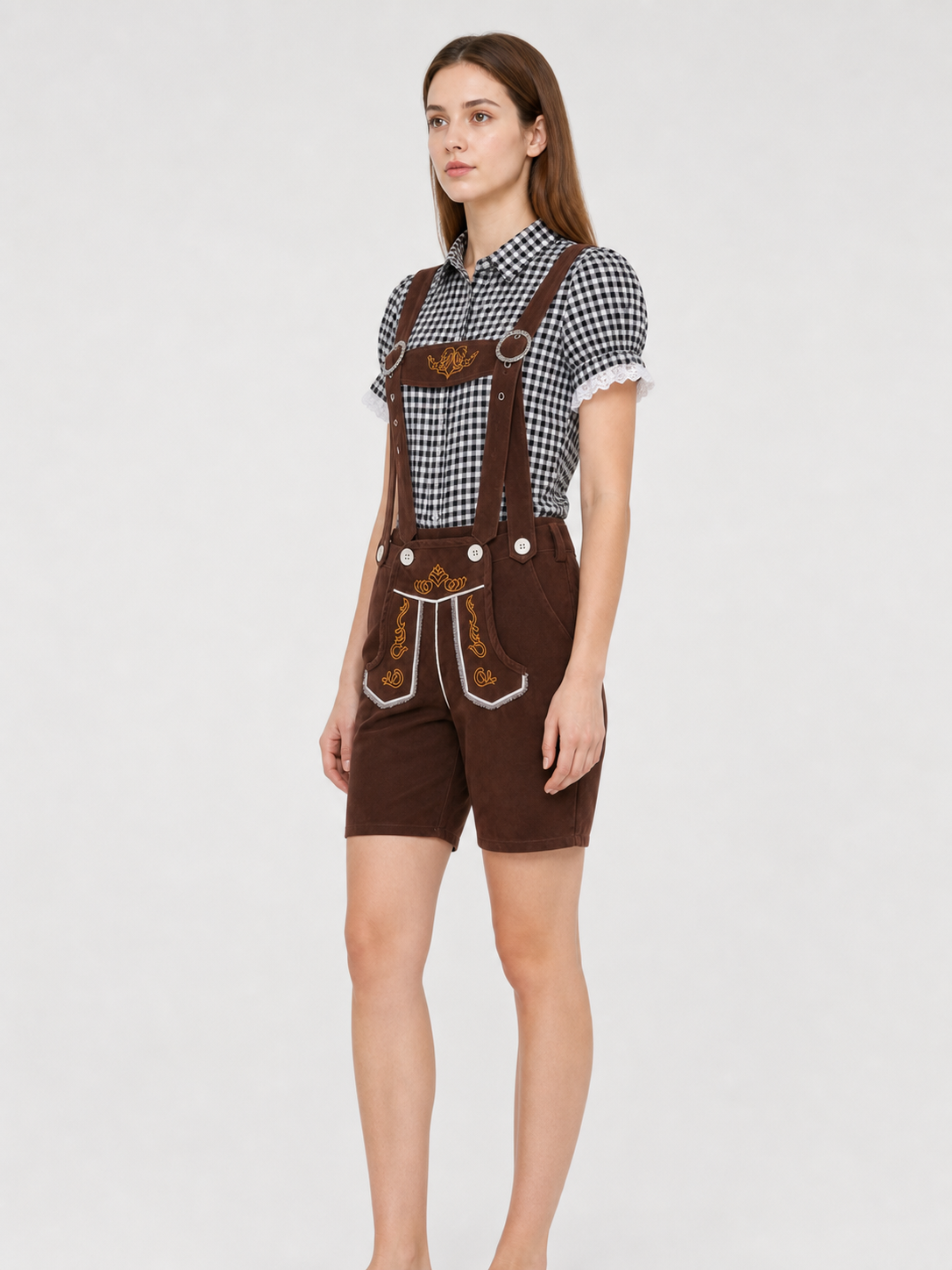Shirt and Brown Suspender Shorts Set