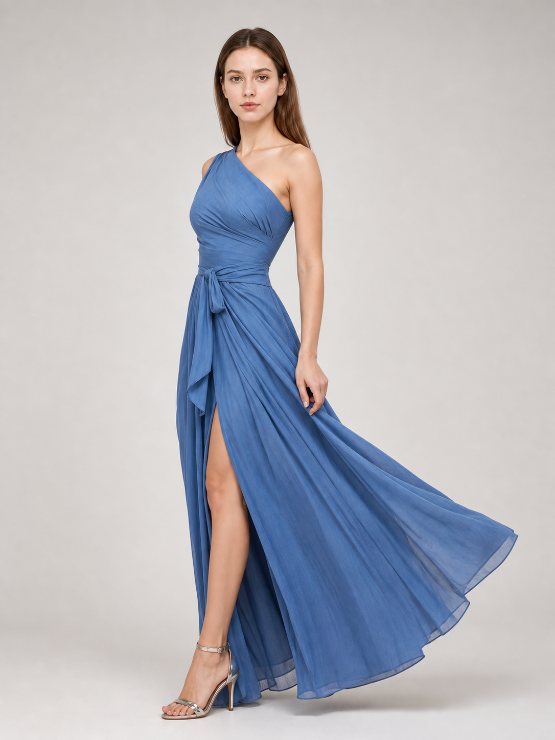 Asymmetrical Floor-Length Evening Dress with Slit