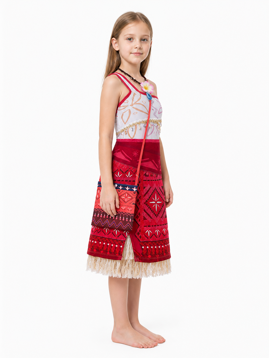 Moana Dress with Geometric Print and Fringe side view