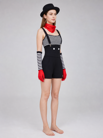 Mime Costume for Cosplay, Striped Set with Hat