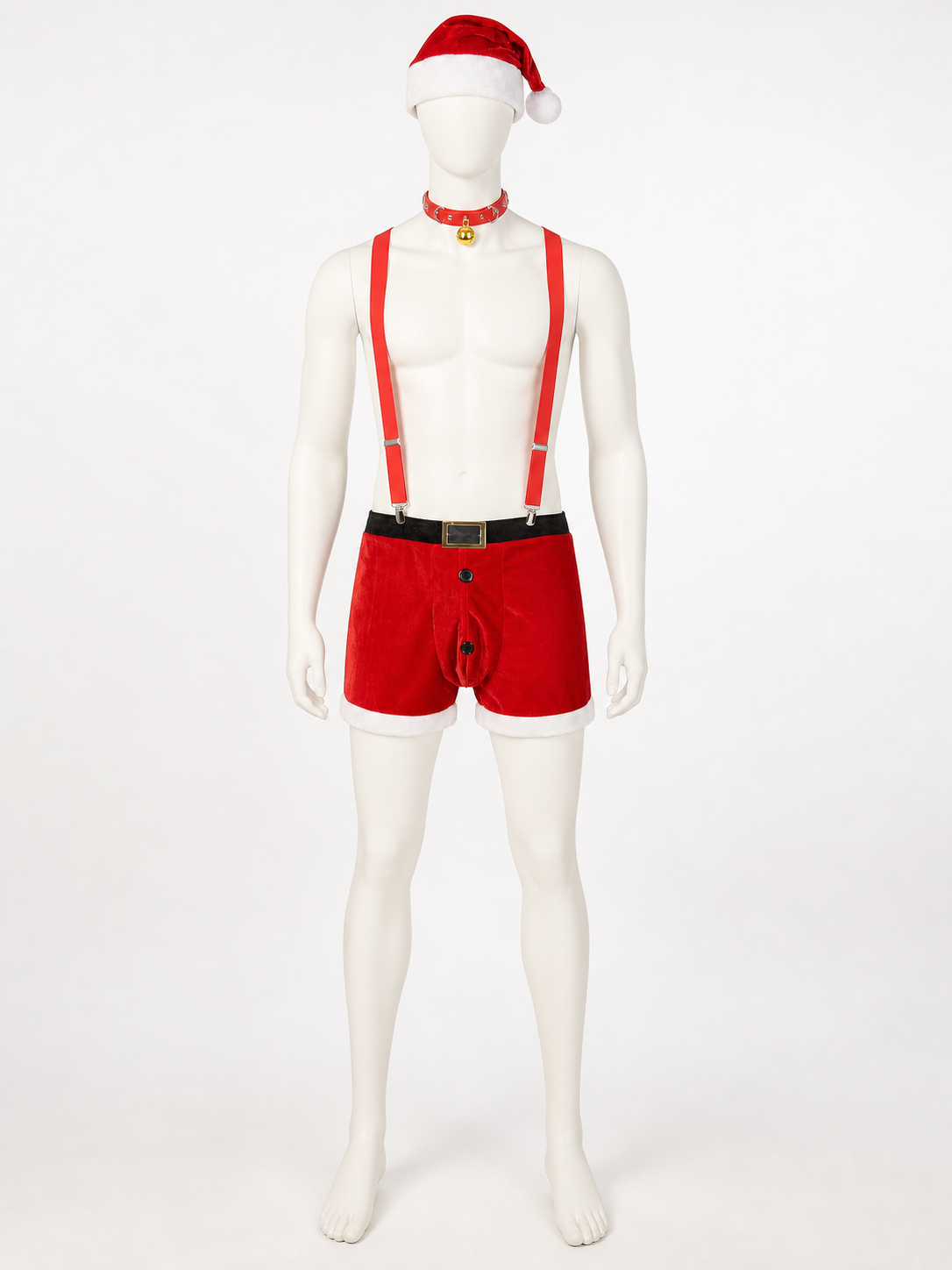 Christmas costume with shorts, hat, and collar