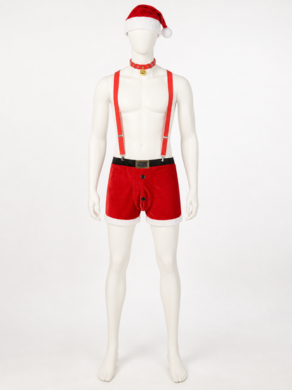 Christmas costume with shorts, hat, and collar