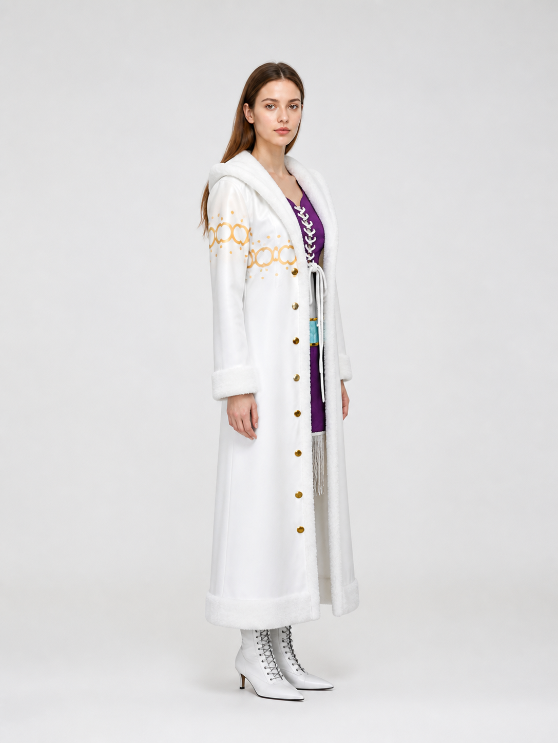 White Long Coat with Wide Collar