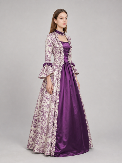 Long-Sleeve Evening Dress with Patterned Bodice