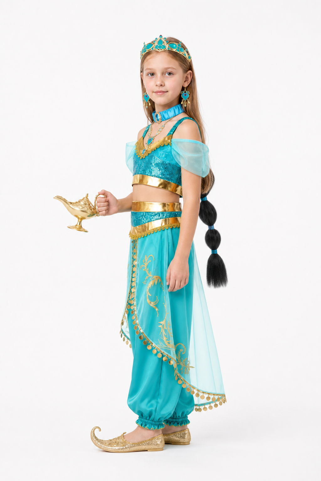 Jasmine Costume with Sequins and Harem Pants for Halloween side view