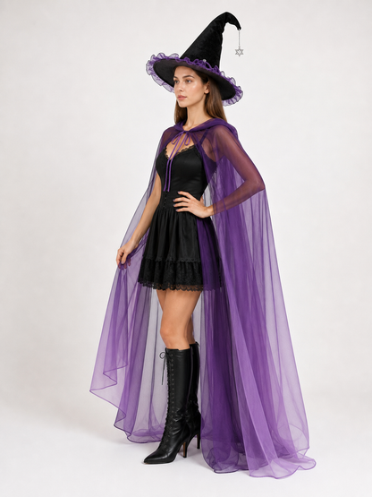 Witch Costume with Hat and Purple Cape
