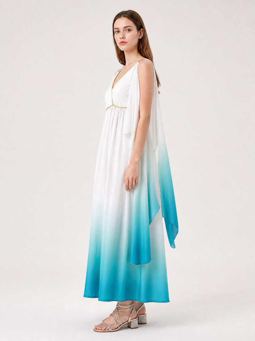 Long Greek-Style Dress with a V-Neckline and Gradient side view