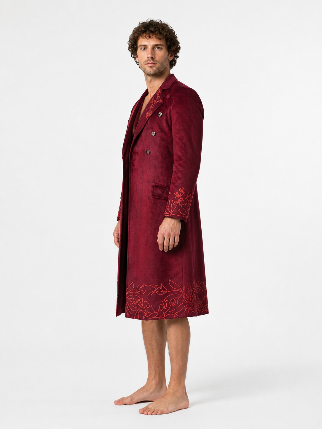 Burgundy Embroidered Willy Wonka Cosplay Coat side view