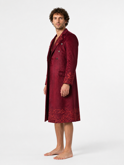 Burgundy Embroidered Willy Wonka Cosplay Coat side view