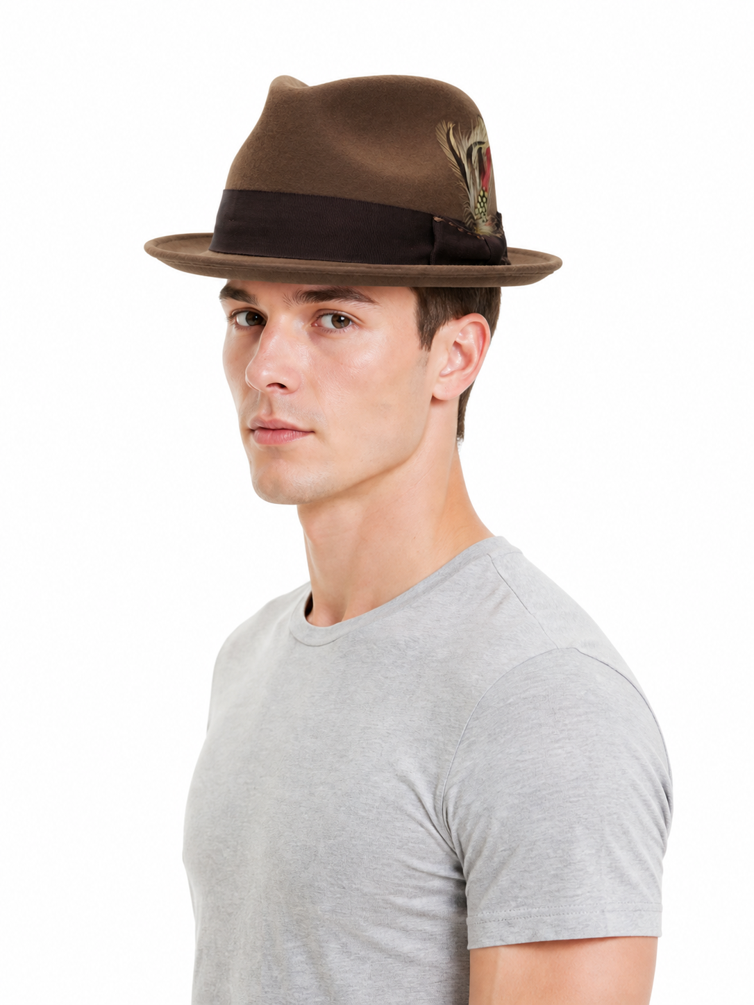 Carnival Fedora Hat with Feather and Wide Brim
