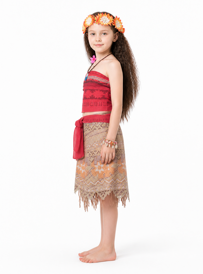Moana Costume with Skirt and Fringe for Parties side view