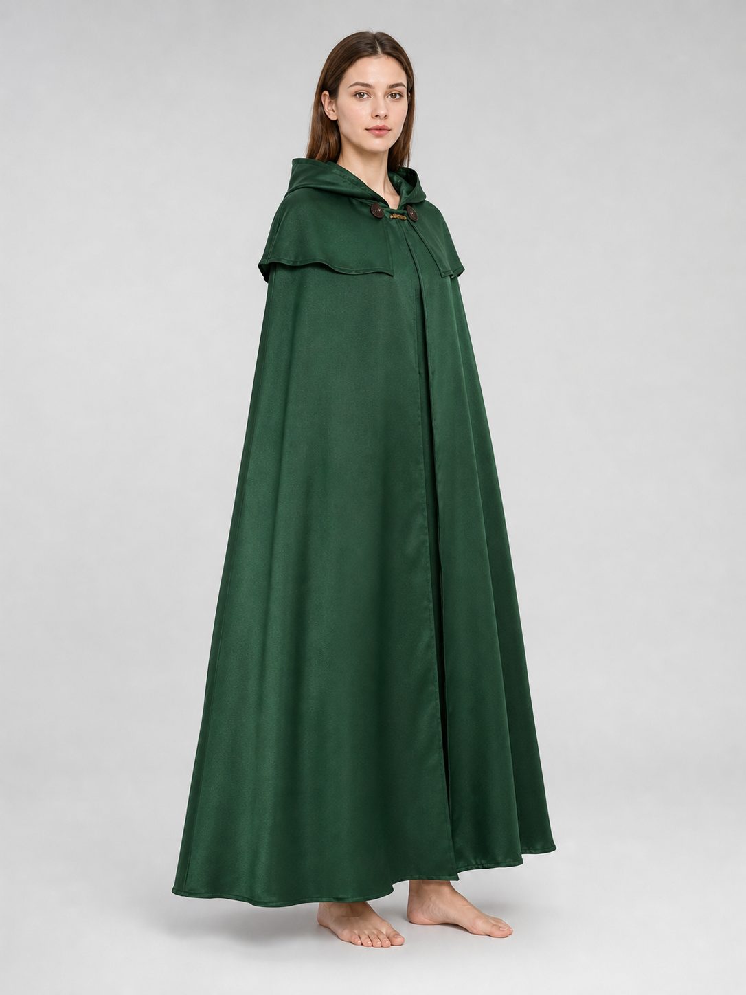 Dark Green Hooded Cape with Pendant