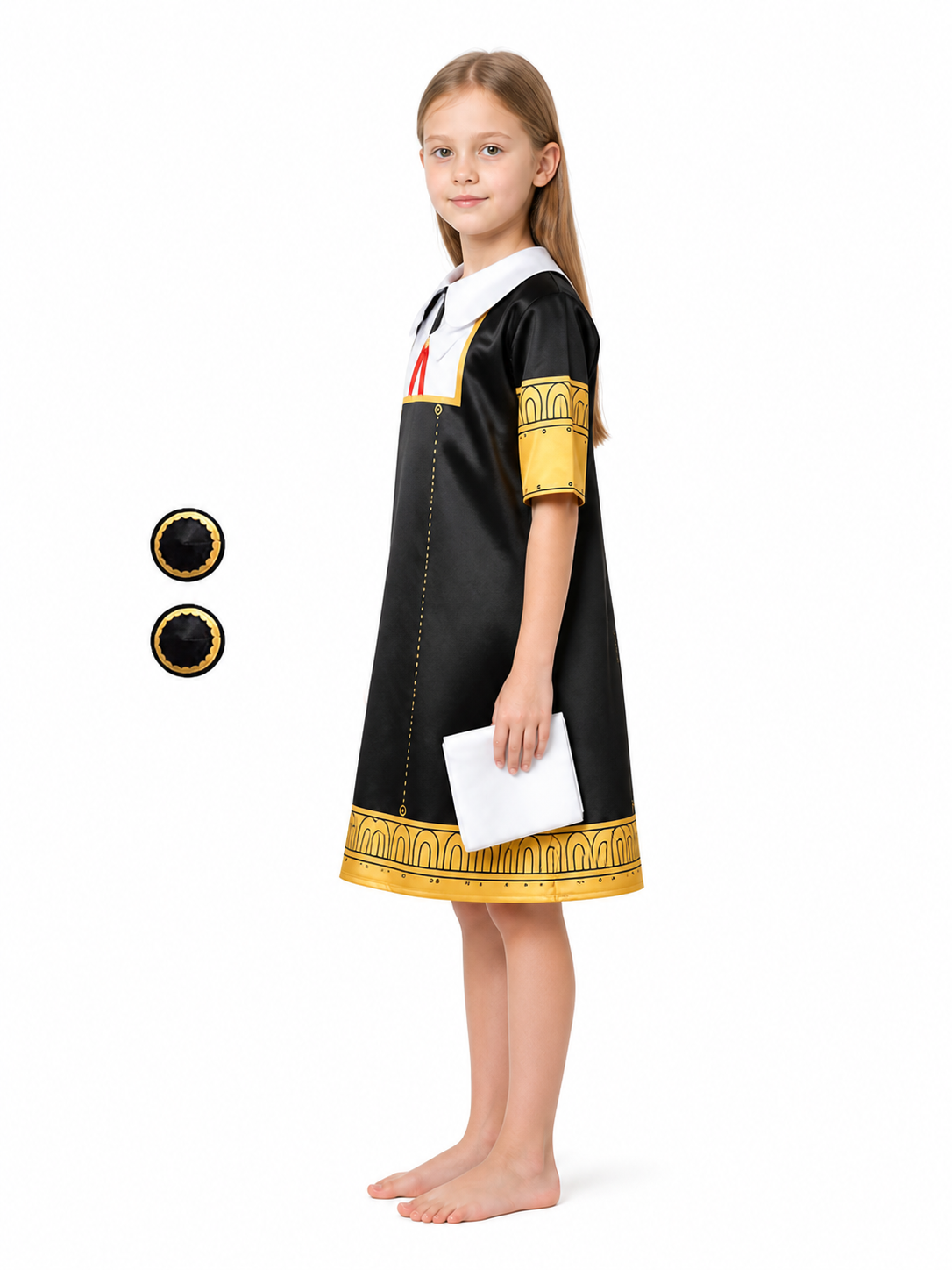 Anya Forger Cosplay Costume, Black Dress with White Collar side view