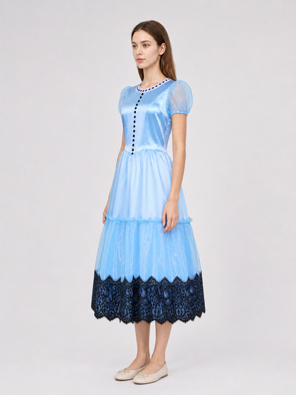 Alice Blue Dress with Full Skirt and Lace