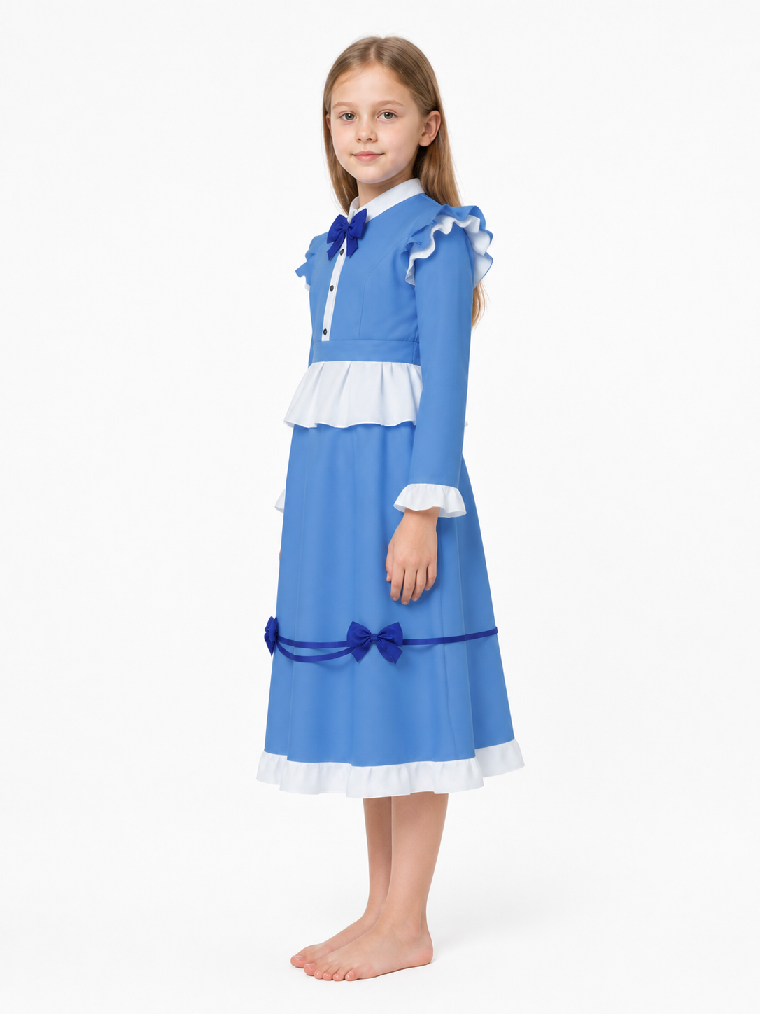 Blue Dress with Ruffles and Bows for Halloween Cosplay side view