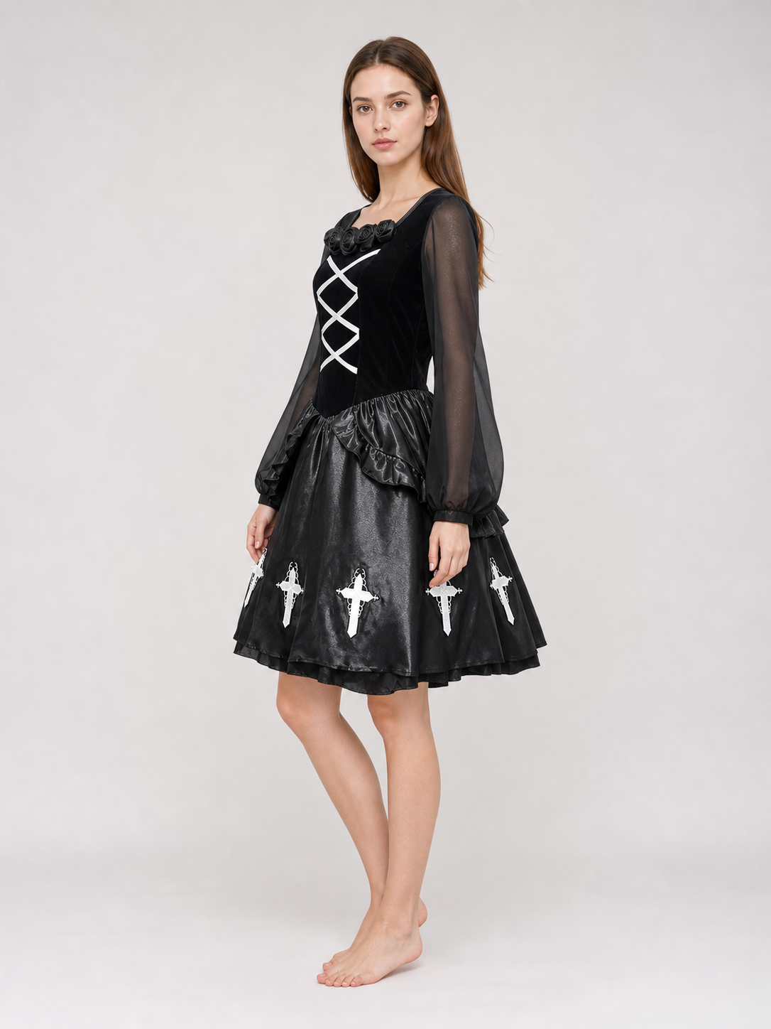 Gothic Dress with Gloves, Collar, and Headband