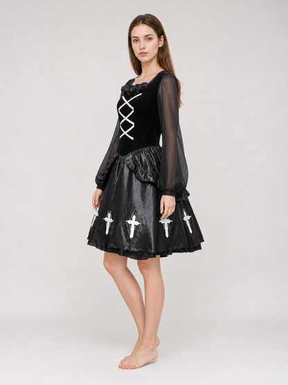 Gothic Dress with Gloves, Collar, and Headband