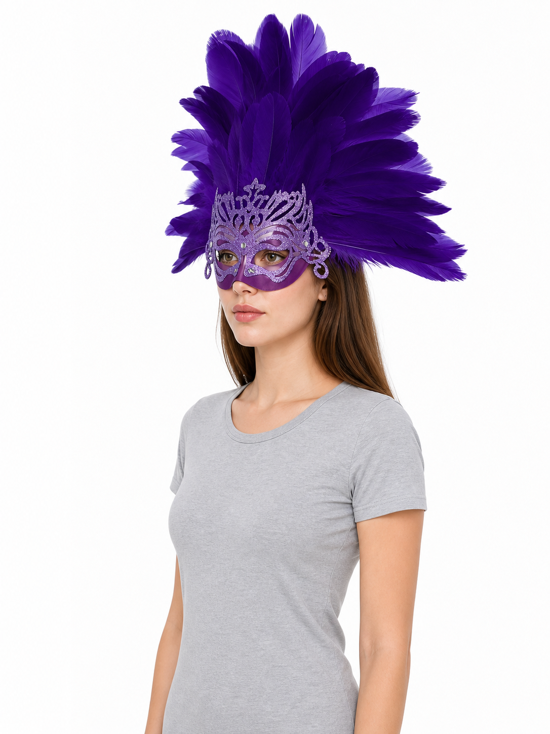 Carnival Headpiece with Feathers and Mask