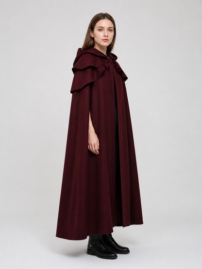 Medieval Gothic Hooded Cloak, Burgundy