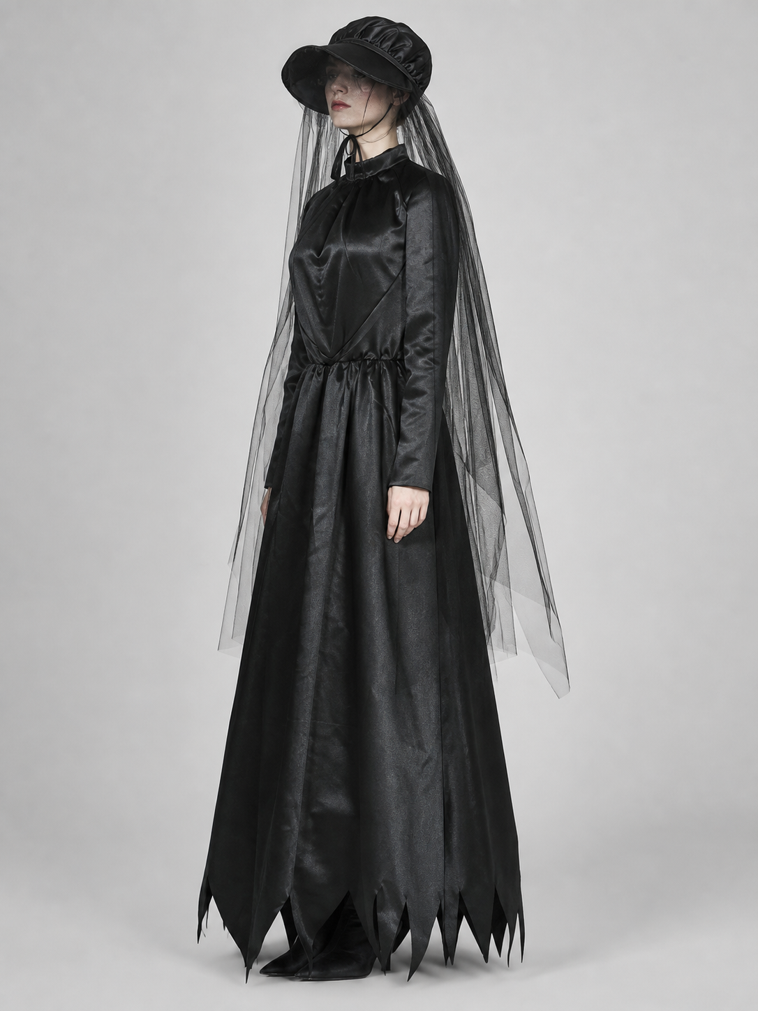 Witch Costume with Hat and Sheer Veil side view