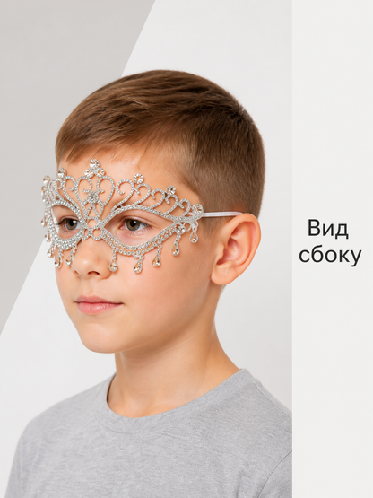 Transparent Carnival Mask with Rhinestones for Halloween side view