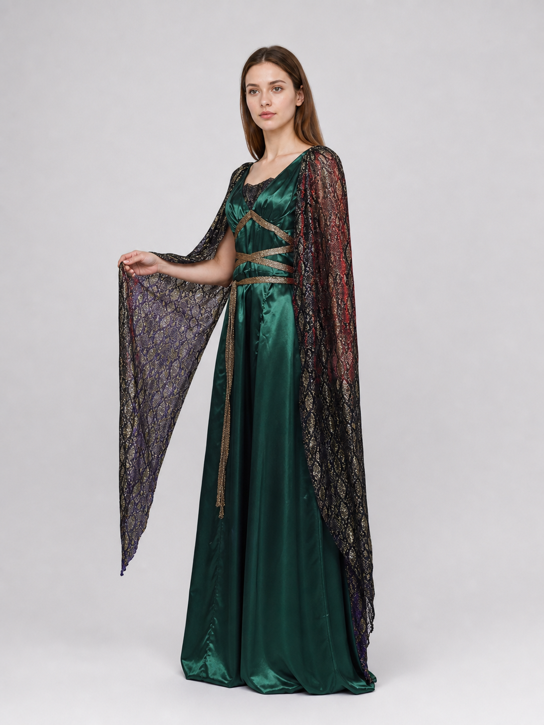 Fantasy Dress with Cape and Gold Headdress