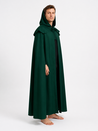 Long Green Gothic Hooded Cloak, S–XXL side view