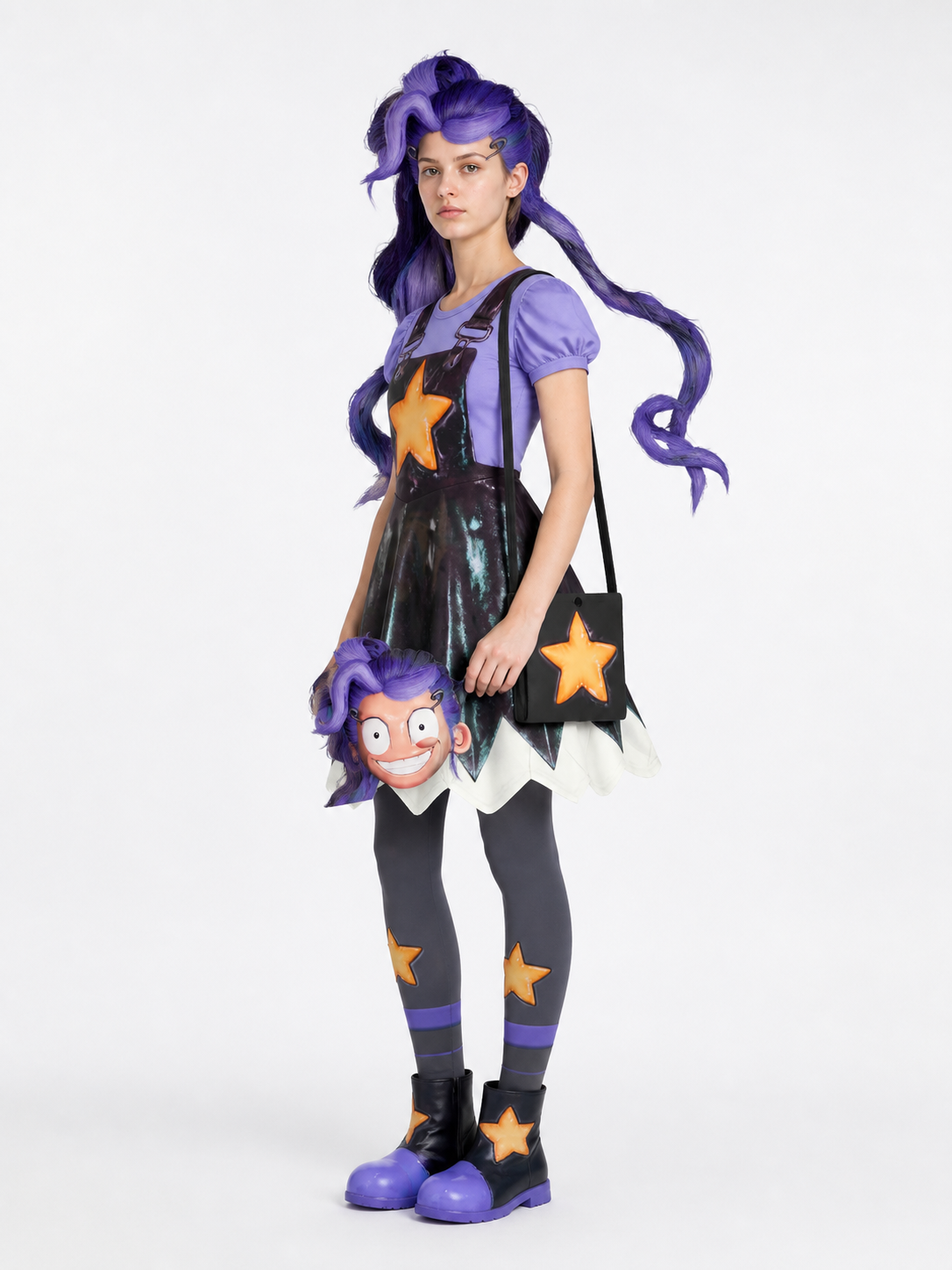 Children's Carnival Costume Character: Dress, Mask, and Bag side view