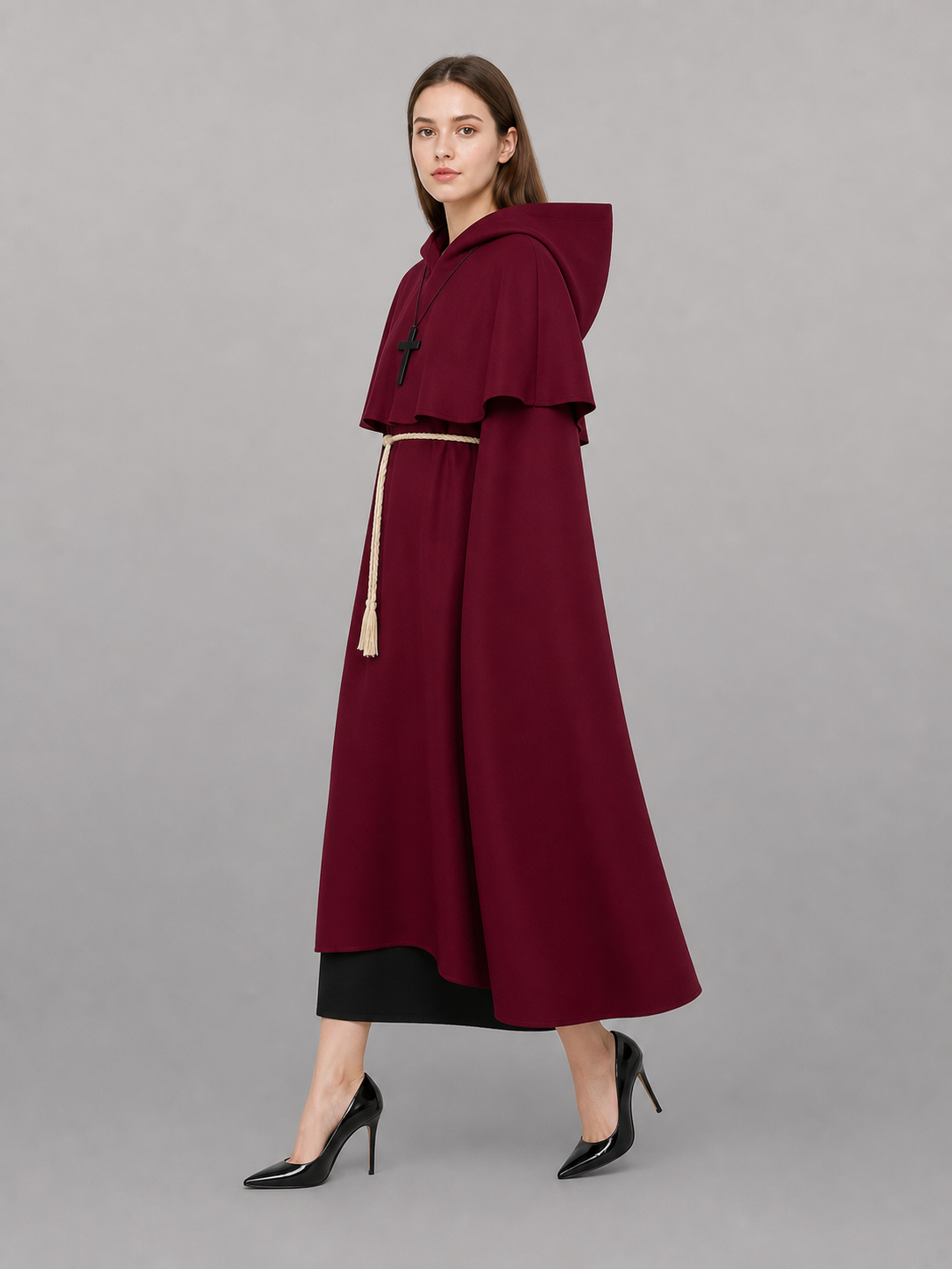 Burgundy Hooded Carnival Cloak for Cosplay