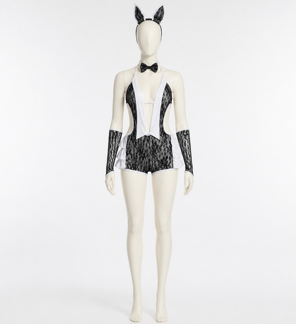 Black-and-White Bunny Costume with Lace Pattern side view