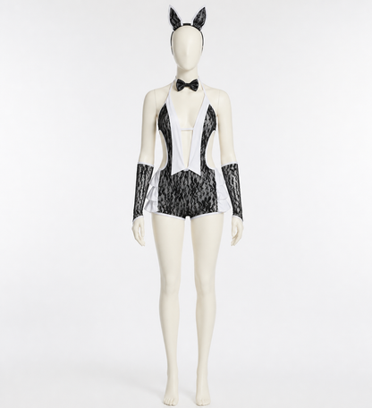 Black-and-White Bunny Costume with Lace Pattern side view