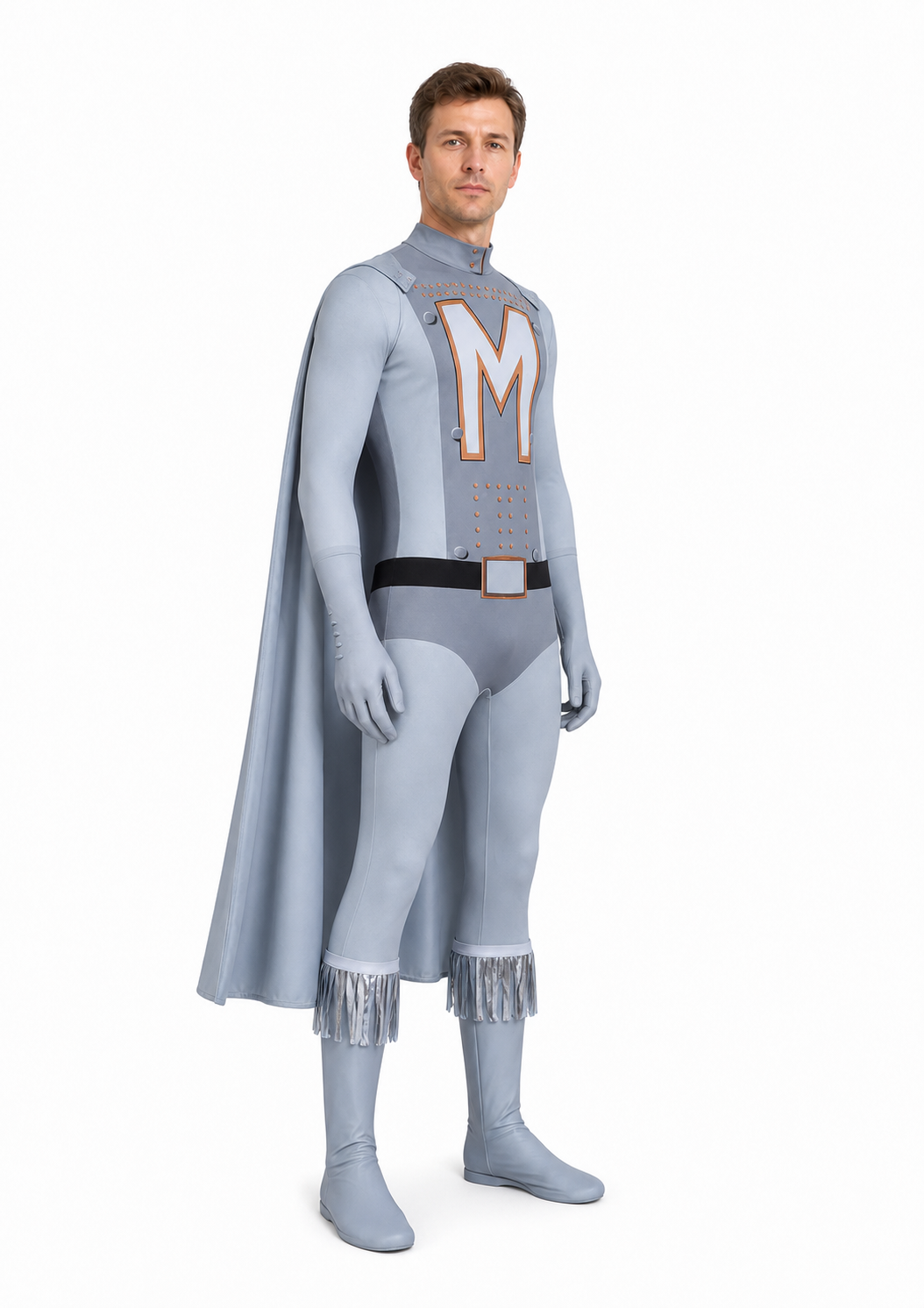 Megamind Jumpsuit with Cape, Gray-Blue side view