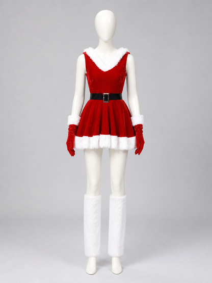 New Year's Costume with Red Dress and White Trim side view