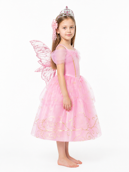 Pink Princess Aurora Costume with Wings and Crown side view