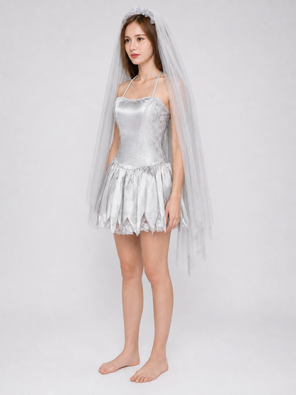 Carnival dress costume with veil and garter