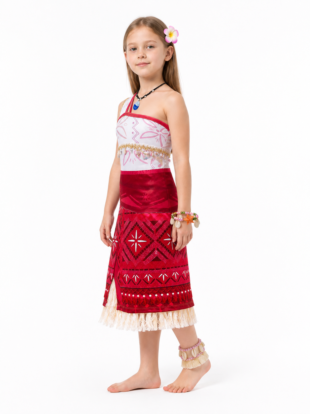 Moana One-Shoulder Dress with Shells and Fringe side view