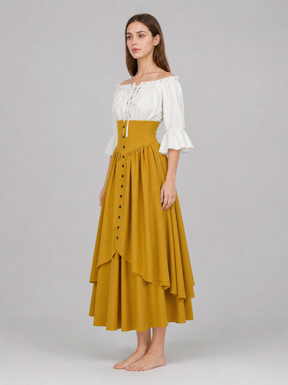 Vintage-Style Lace-Up Maxi Dress