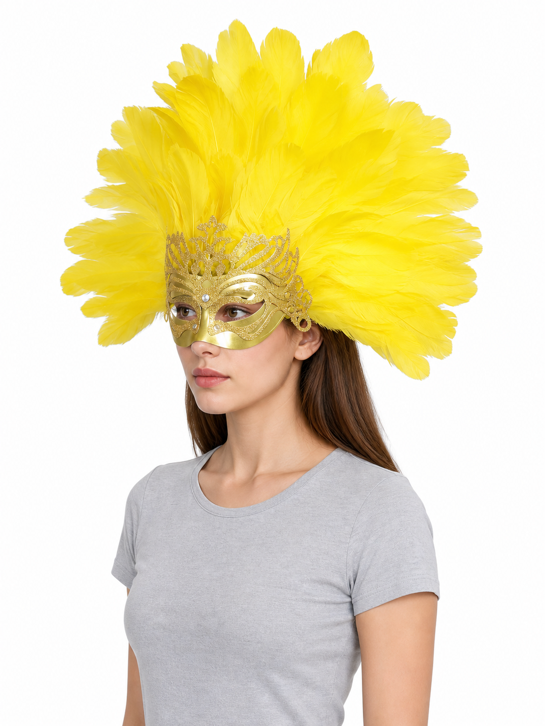 Carnival Headpiece with Feathers and Gold Decoration