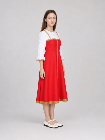 Russian Folk Midi Dress with Hat