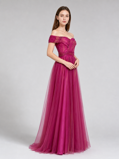 Off-the-Shoulder Evening Dress with Draping