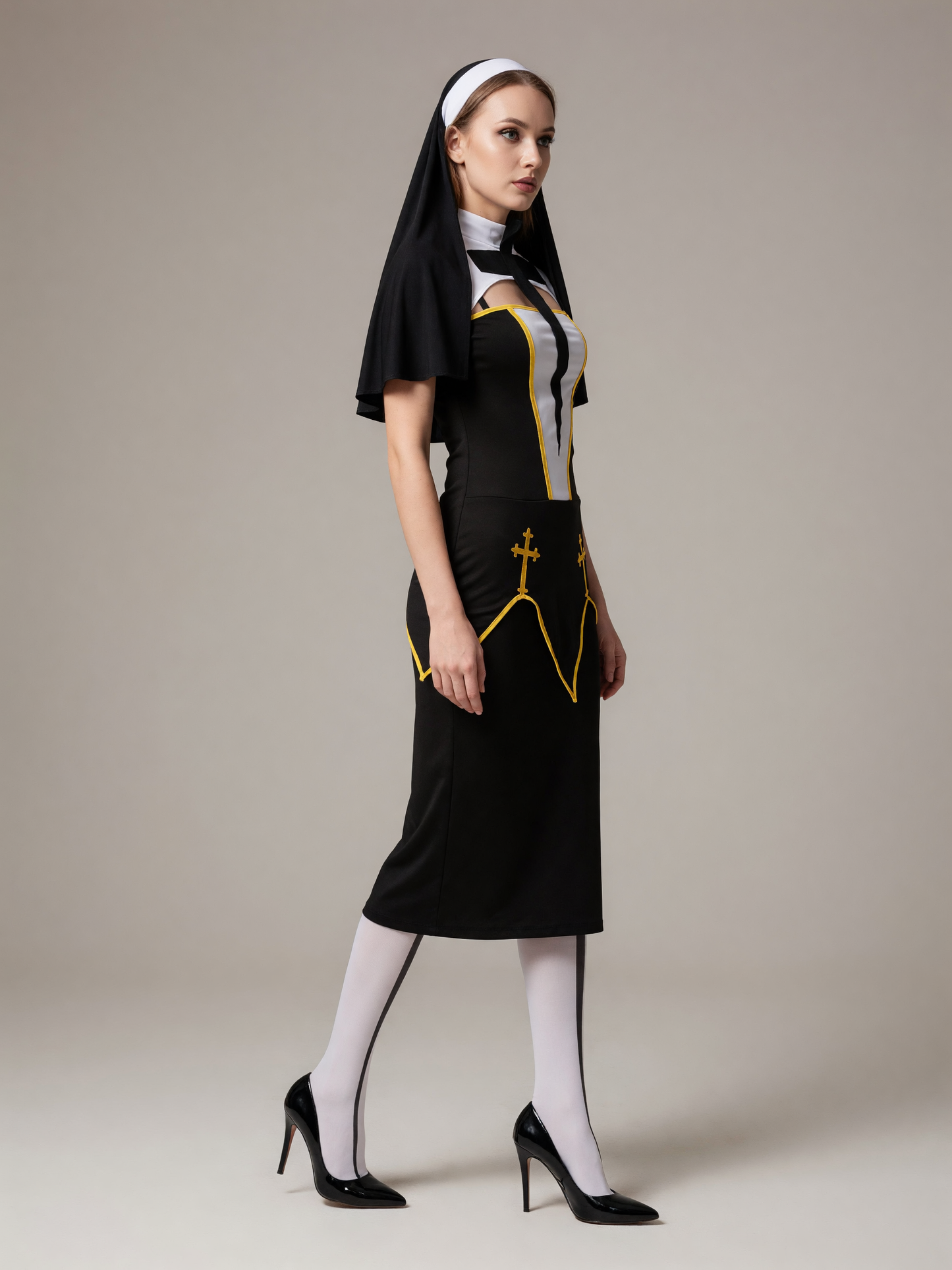 Black Carnival Cloak with Hood and Crosses