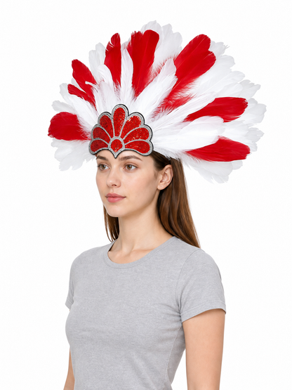 Carnival headpiece with red and white feathers