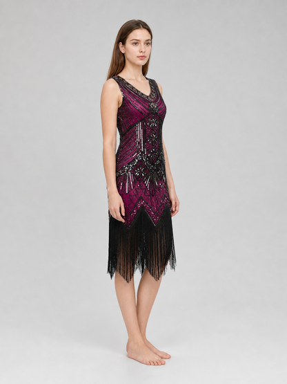 1920s-Style Flapper Dress with Fringe and Sequins
