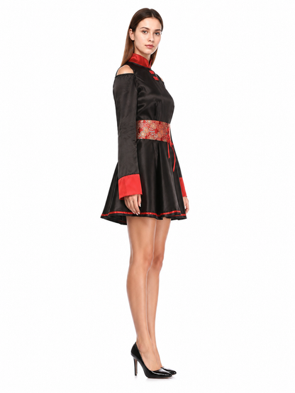Chinese Stage Costume with Red Belt and Hat side view