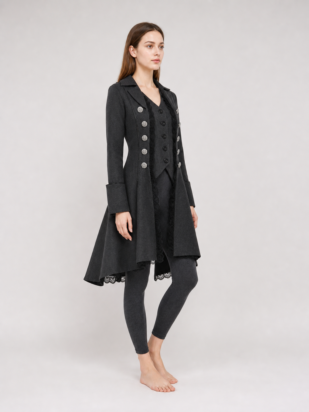 Gothic Long Frock Coat with High Collar