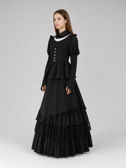 Gothic Dress with a High Collar and Ruffles